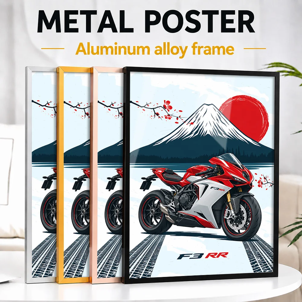 Italian F3 RR Pearl Shock Red And Ago Silver Motorcycle Framed Metal Poster Personalized Track Spirit Wall Art Gift For Riders