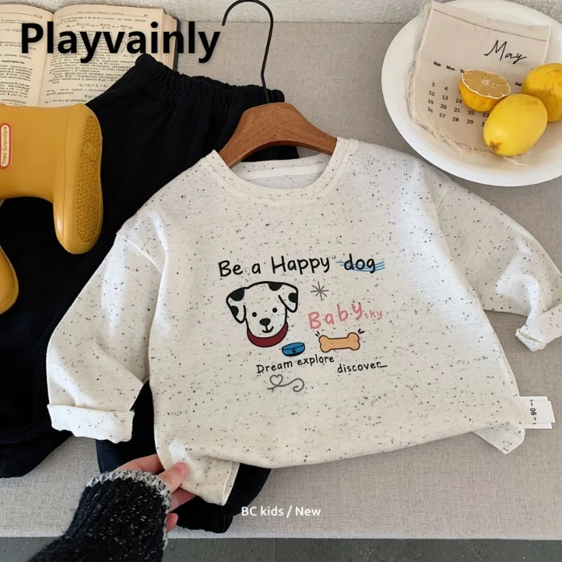 

Children's T-shirt 2025 Autumn New Boy and Girl Cute Cartoon Dog Round Neck Loose Casual Bottom Top Kids Long Sleeve Tees H0113