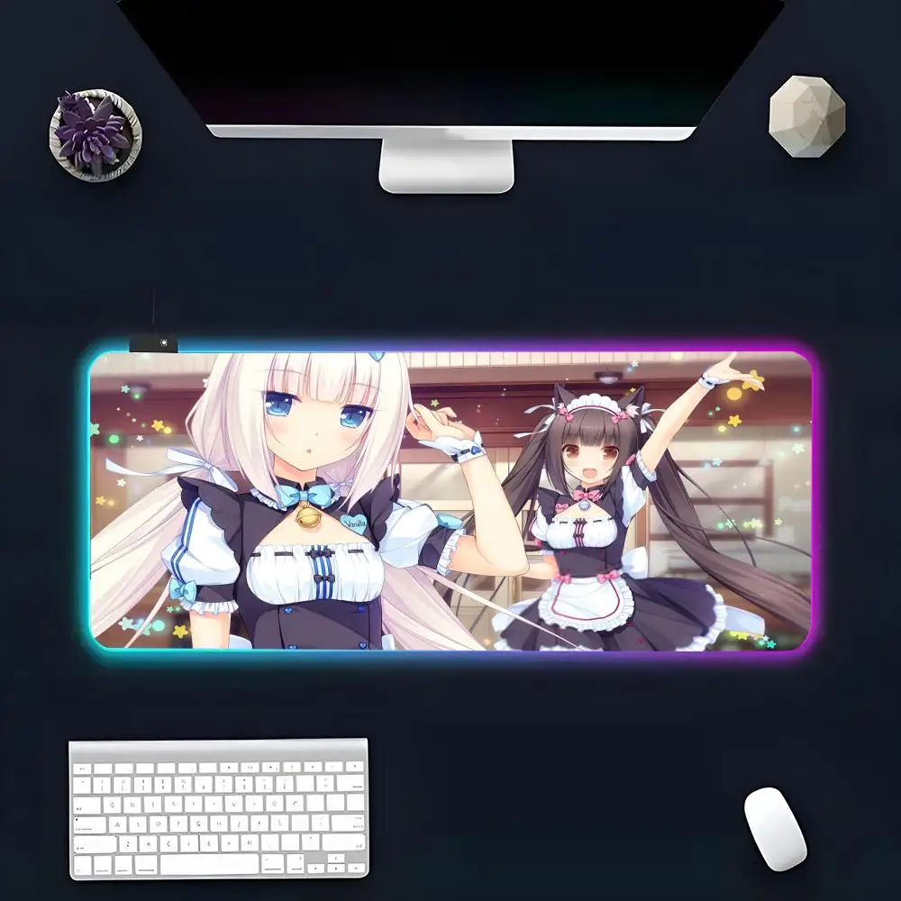 Game N-Nekopara Mouse Pad RGB Glow Personality Picture Custom PC Table Mat Carpet Mat Game Player Dedicated LED