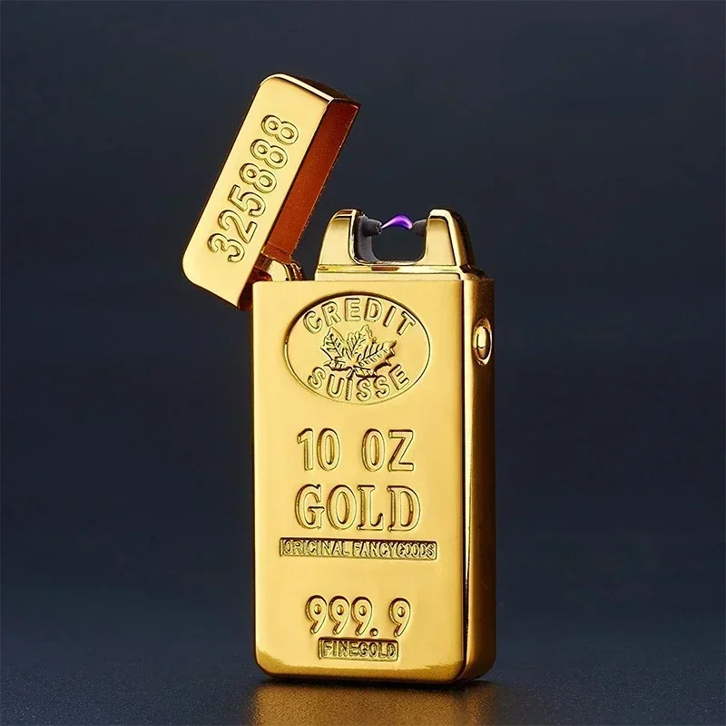 New Gold Cigarette Lighter USB Electric Arc Lighter Electronic Gift Metal Plasma Lighters Windproof Smoking Accessories Recharge