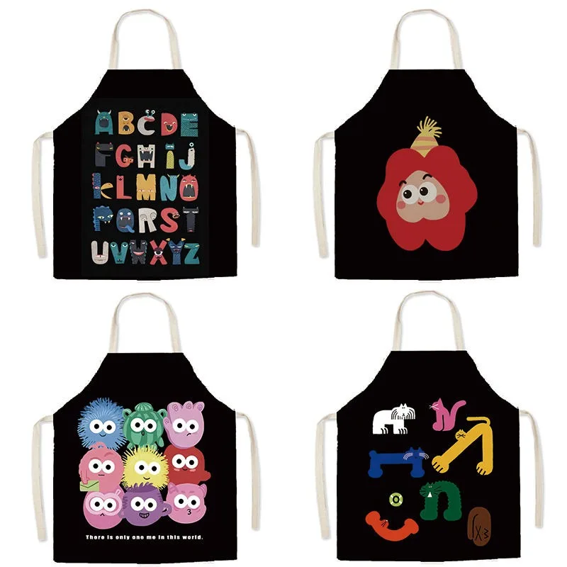 

Льняной фартук без рукавов в забавном мультяшном стиле. Льняной фартук для рисования, противообрастающий и негрязный комбинезон, кухонные нагрудники с горячим горшком.