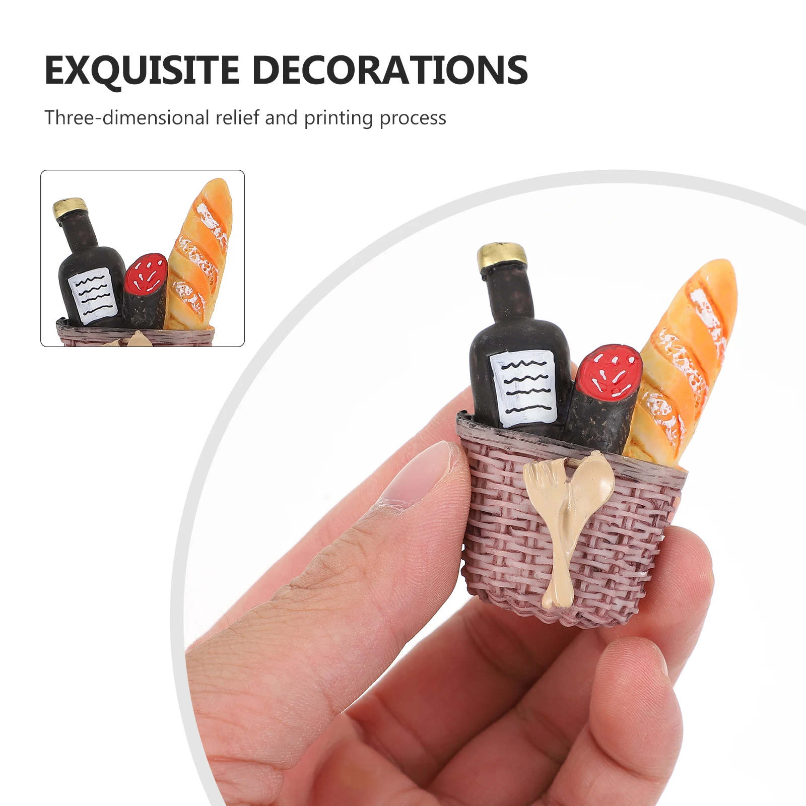 

6pcs Resin Bread Basket Fridge Stickers Adhesive Ornaments Smooth Edges Creative Design Household Decor Appliance Magnet