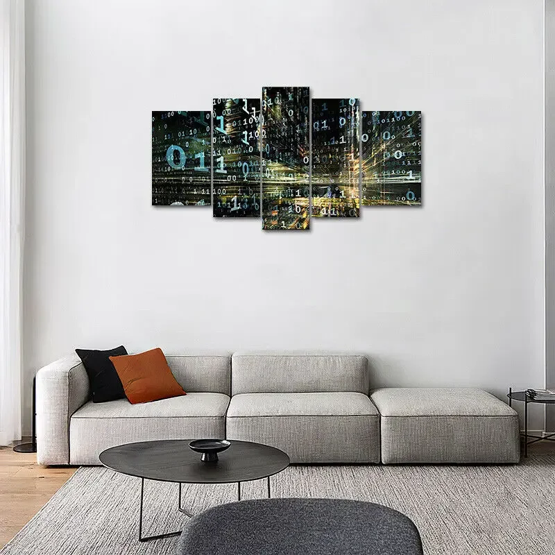 Binary System Technology Digital Number Poster 5 Pcs Canvas Picture Print Wall Art Canvas Painting Wall Decor for Living Room
