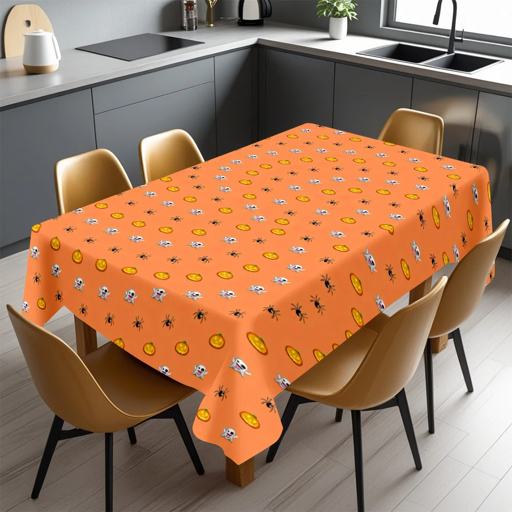 Vibrant Orange Tablecloth with Cute Insect Pattern Waterproof Picnic Dining Table Cover for Home Decor