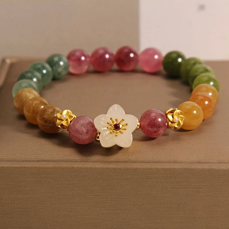 

Colorful tourmaline peach blossom bracelet for women's summer i, niche, light luxury, high-end peach blossom bracelet