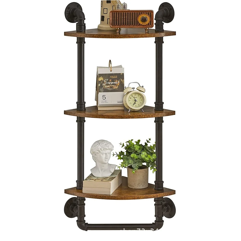 

Industrial wind three-layer corner water pipe rack bathroom wall-mounted pipe corner rack with pipe towel corner rack