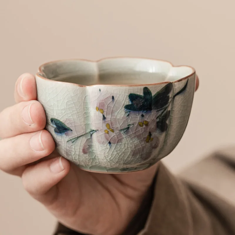 

Flower Hand Painted Magnolia Tea Cup Porcelain Kung Fu Tea Set Household Tea Brewing Petal Cups