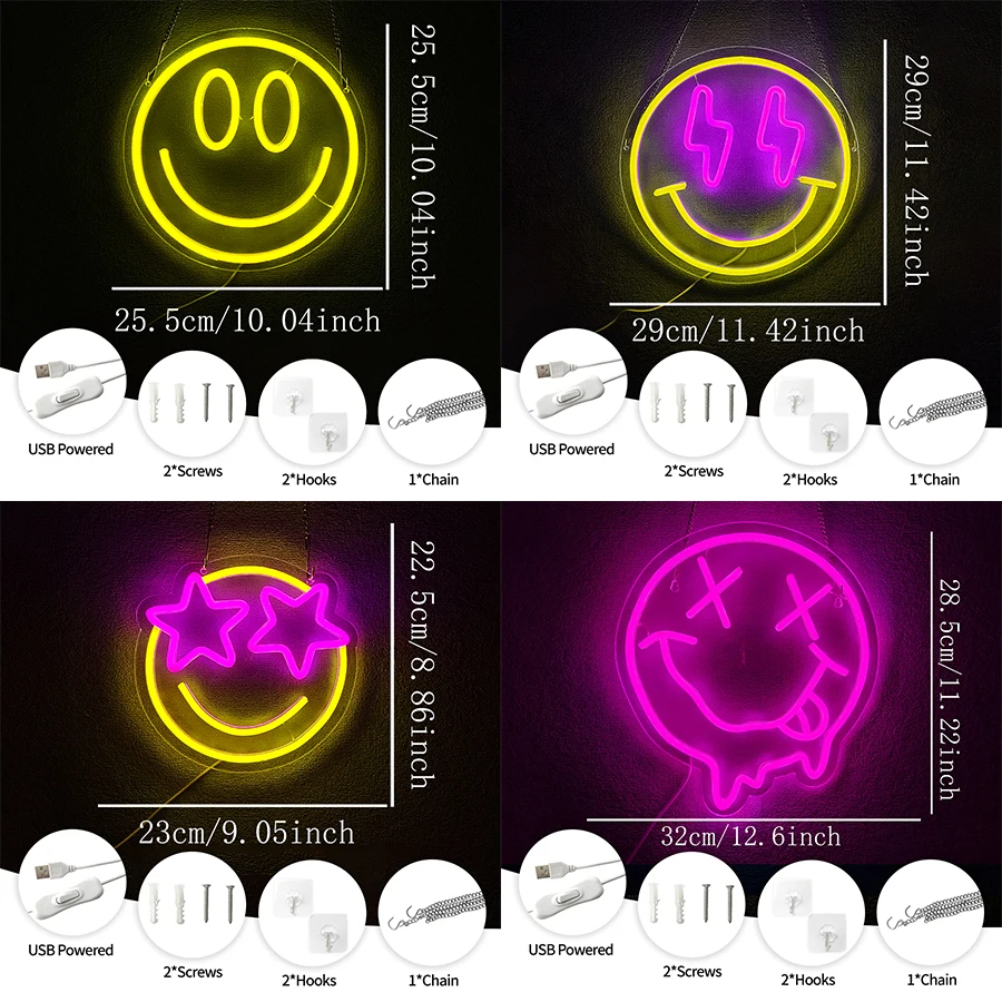 Smiling Face Series Neon Sign, Facial Expression Personality Icon, Usb Powered, Room, Living Room, Bar Party, Club, Office Decor