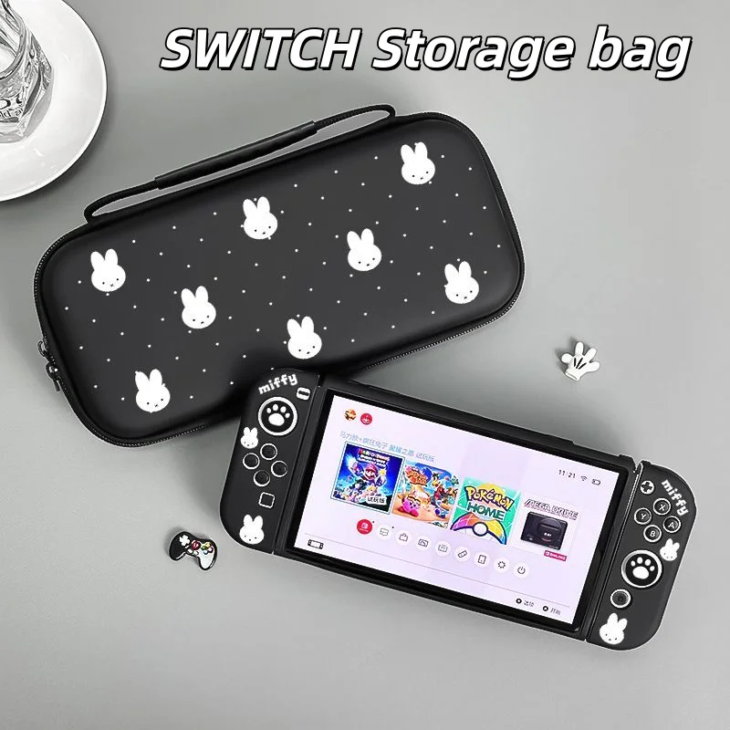 Miffy Switch Tragbare Aufbewahrungstasche mit 10 Spielkartenfächern, geeignet für OLED NS2 Lite, Hartschalen-Schutzhülle gegen Stürze
