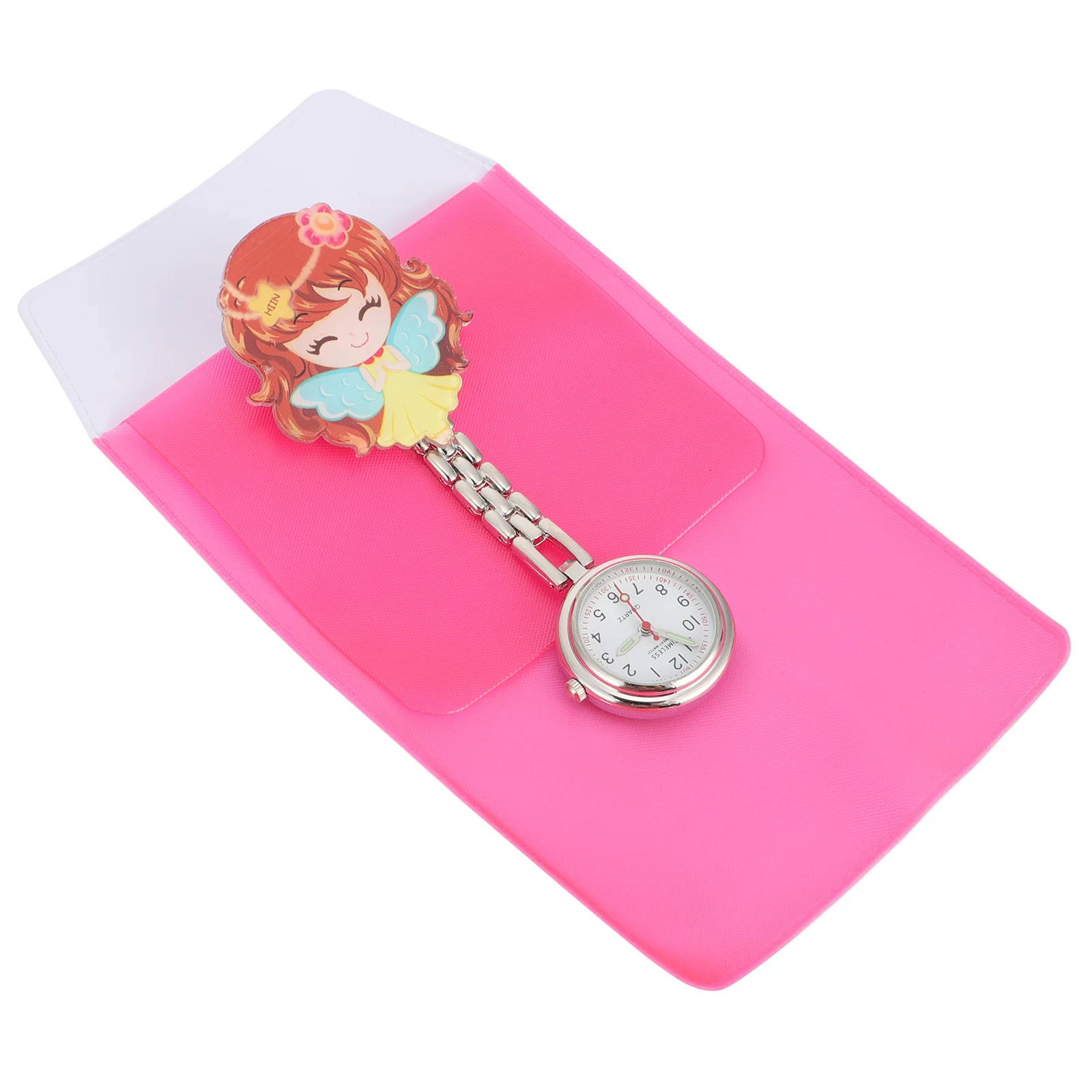 1 قطعة ساعة جيب مضيئة قابل للسحب ساعة معلقة للممرضة الطبيب مع حقيبة القلم تصميم الملاك الكرتون التمريض #3