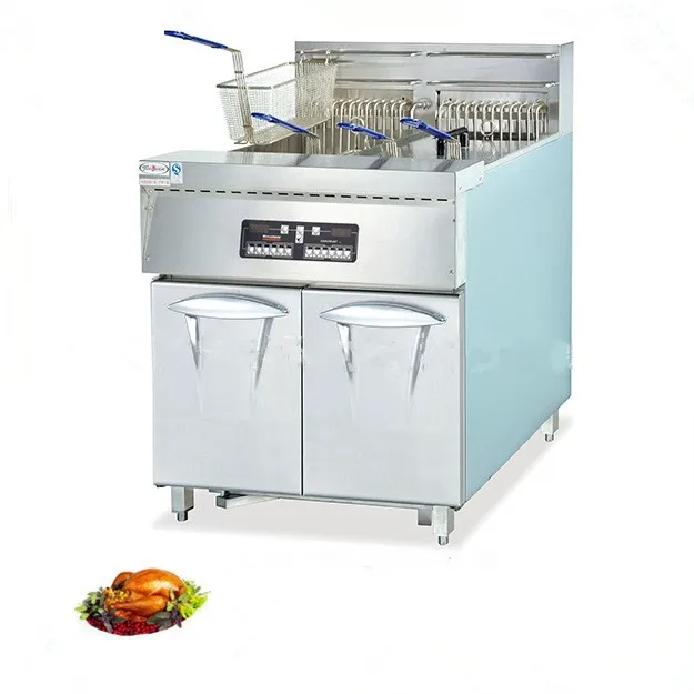 commercial 2-tank 4-basket computer electric chicken deep fryer with oil filter cart