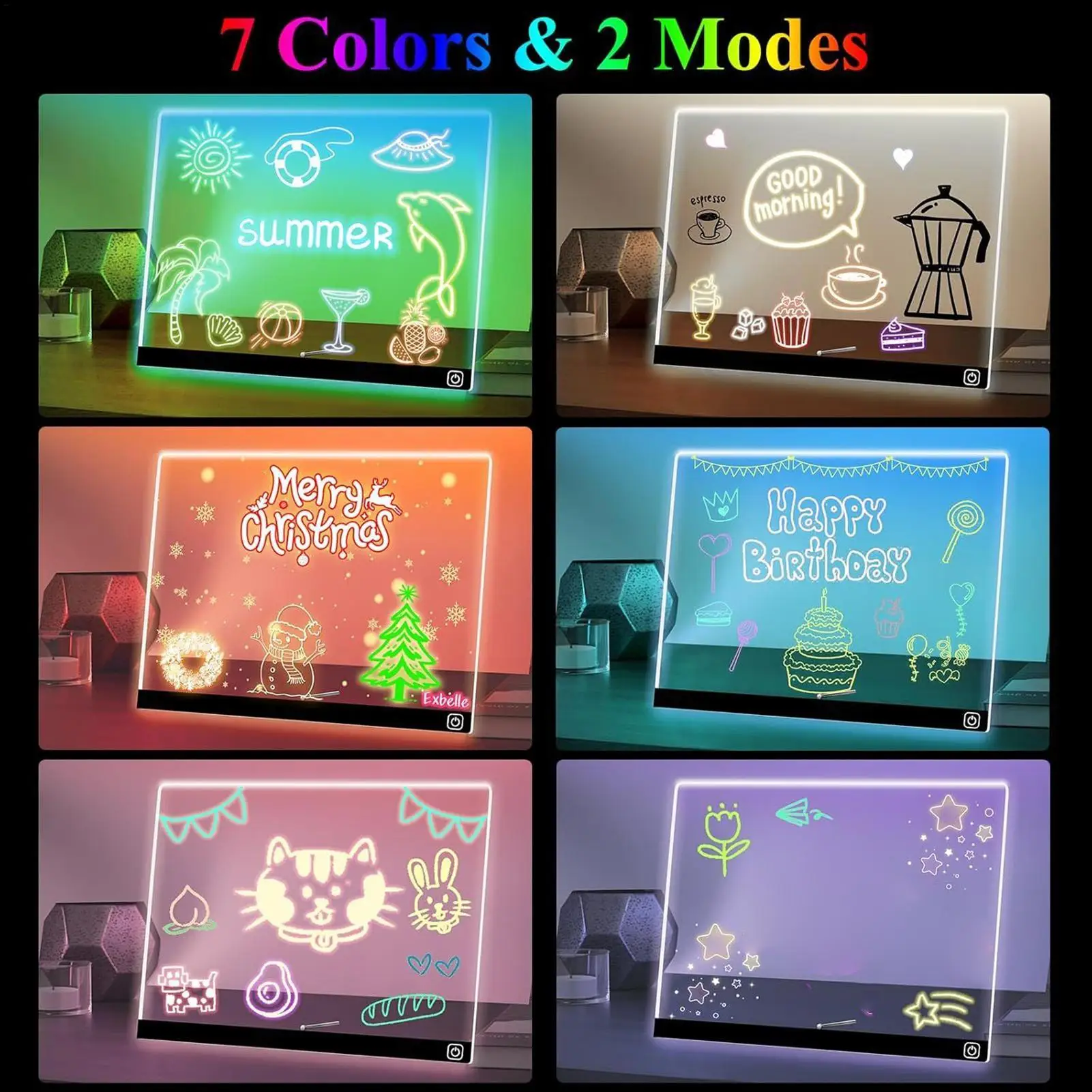 Led-tekentafel 7 kleuren droog wissen aanraakbediening ambachten speelgoed led-lichtbord voor kinderen nachtlampje thuiskantoren schoolvakantie
