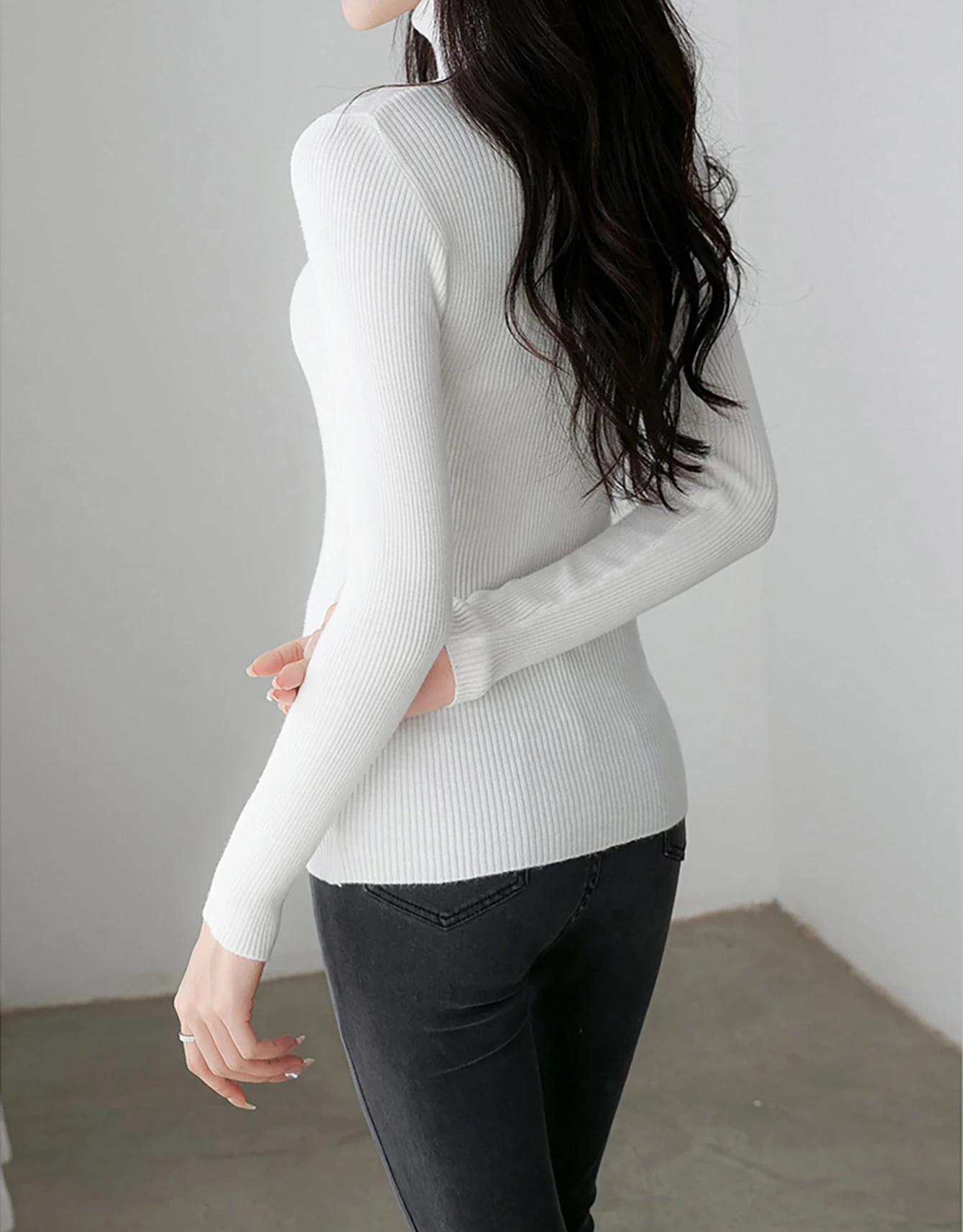 Women's Sweater Turtleneck Solid Ribbed Long Sleeve Slim Pullover Knit Tops