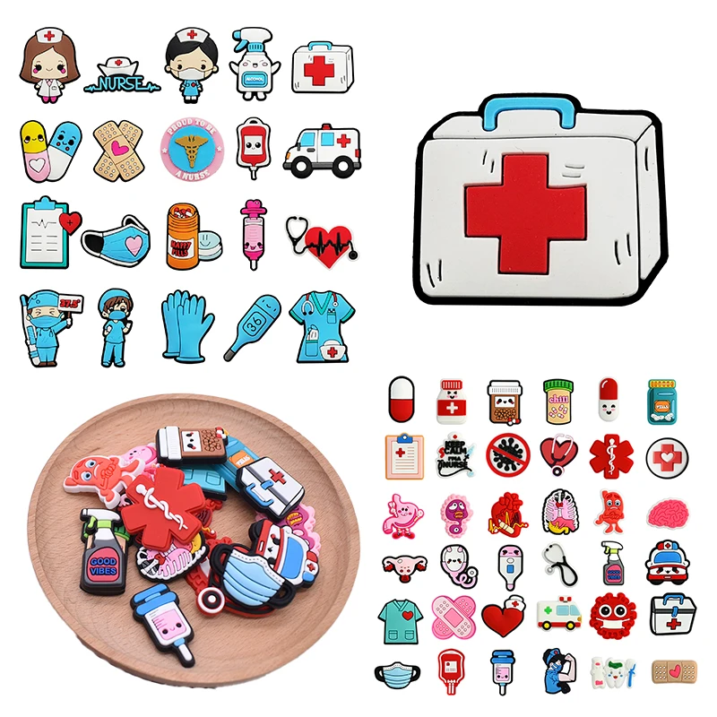 

25-100Pcs Medical Doctor Nurse High-Quality Shoes Charms PVC Shoe Bag Accessories For Clogs Sandals Decoration Buckle Gifts