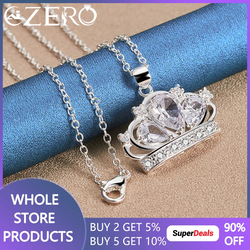 

925 Sterling Silver Necklace For Women 18-30 Inch Chain Charm Noble Zircon Crown Pendant Fashion Wedding Party Jewelry Gift