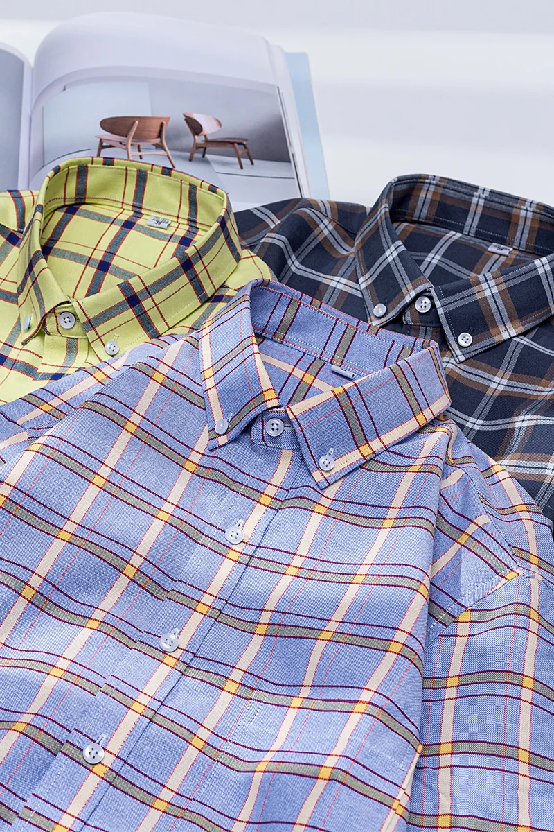 New in Shirt 100%Pure Cotton Long-Sleeve Shirts for Men Slim Fit Casual Oxford Plain Shirt Soft Plaid Striped Designer Clothes