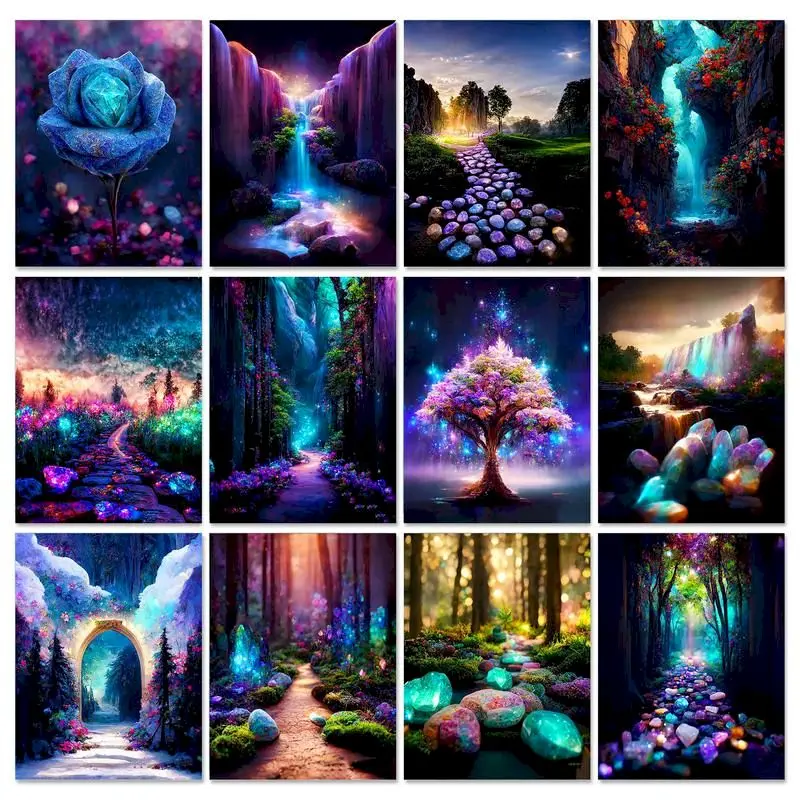 

GATYZTORY 5D DIY Landscape Diamond Painting Colorful Waterfall Mosaic Tree Cross Stitch Embroidery Needlework Gift Home Decorati