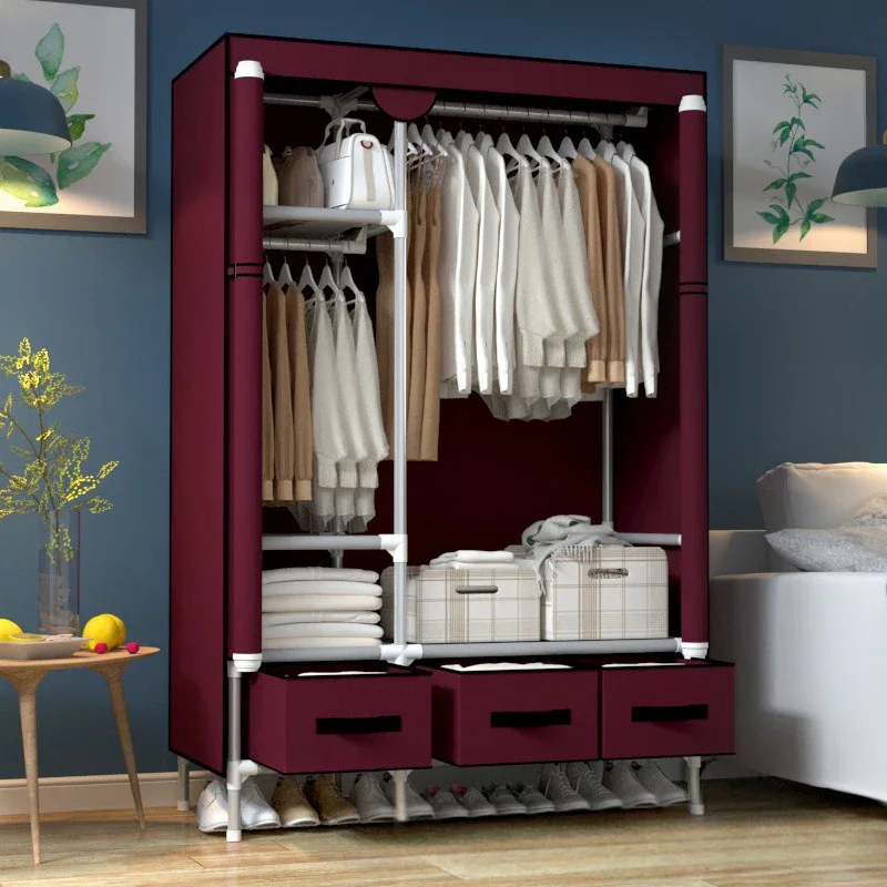 

Cloth Wardrobe, New Simple Wardrobe, Thickened 19 Steel Pipes 112 x 45 x 170cm Fashion Wardrobe, Comes with 3 Storage Drawers