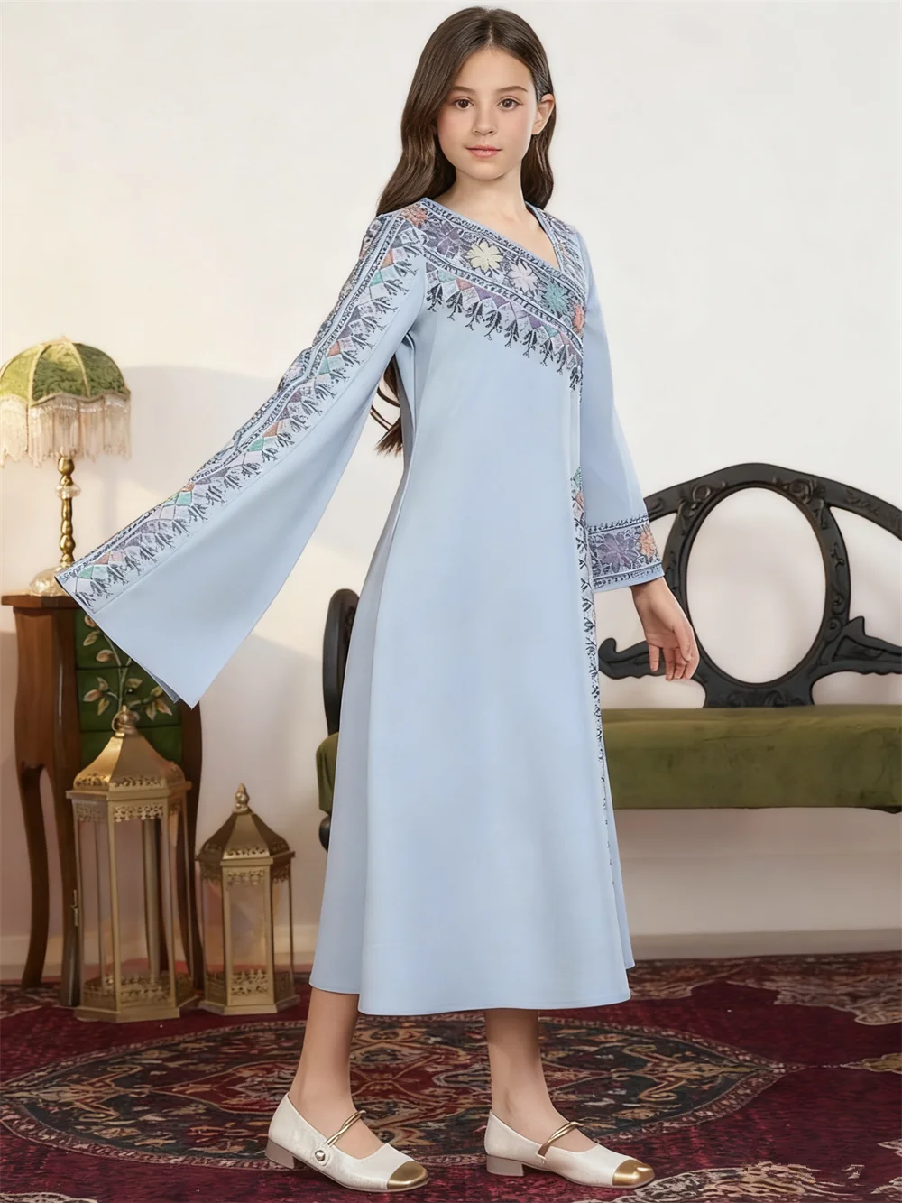 

Girls Maxi Dress Muslim Kids Embroidery Party Dresses Dubai Abaya Turkey Kaftan Eid Djellaba Islam Jalabiya Morocco Robe Vestido