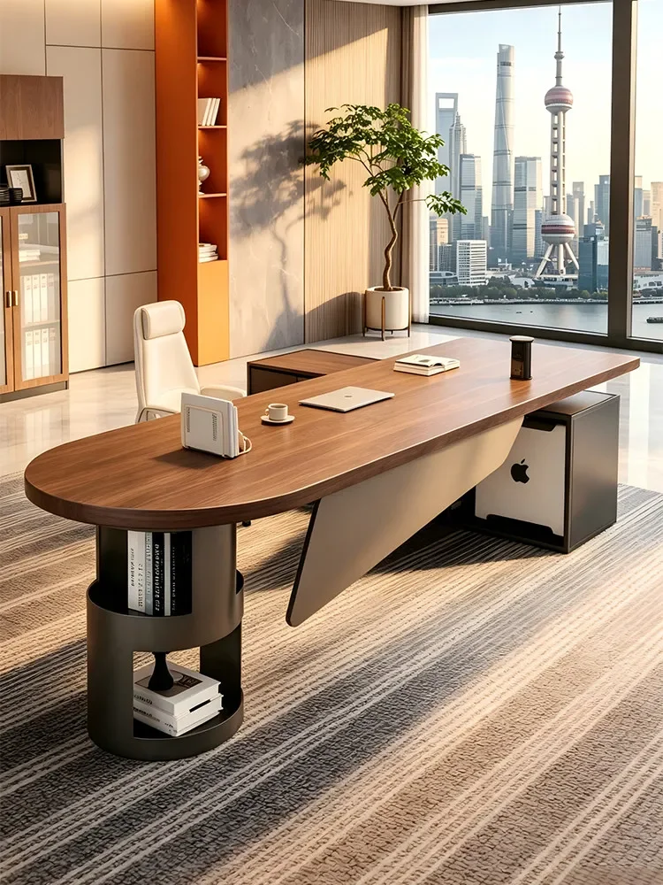 

b22modern simple style solid wood light luxury high-end walnut with side cabinet socket desk