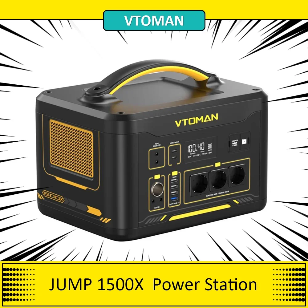 VTOMAN JUMP 1500X Portable Power Station, 828Wh LiFePO4 Solar Generator, 1500W AC Output,3 Input Modes,3100 Cycles