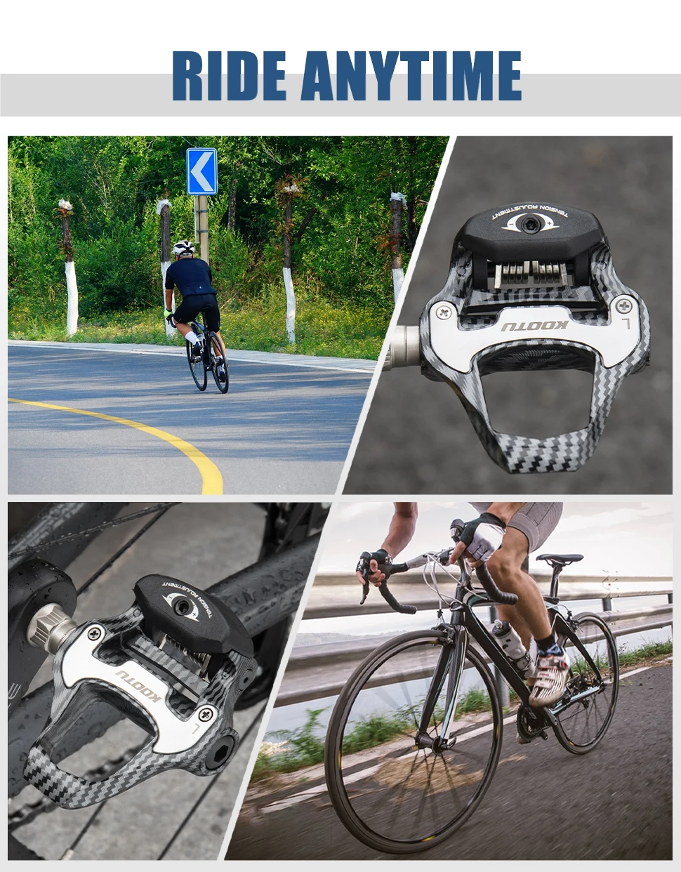 Pedales automáticos para bicicleta de carretera, pedales con clip de carbono con rodamientos sellados, funciona con peda