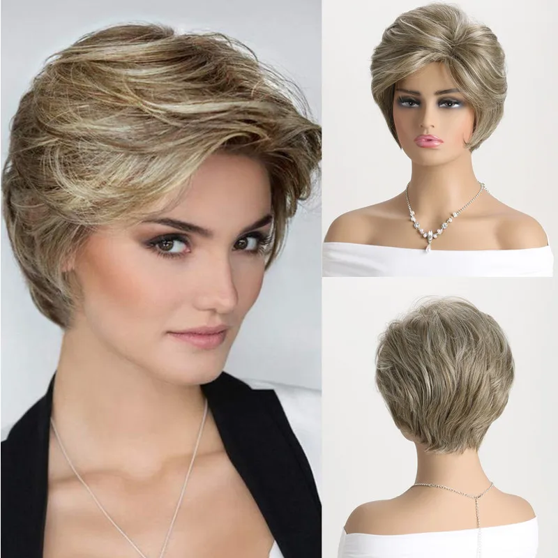 Synthetic Short Wig Female Pixie Cut Straight Hair Wigs For Women Cheaper Natural Wig With Bangs Heat Resistant Fiber Woman Wig