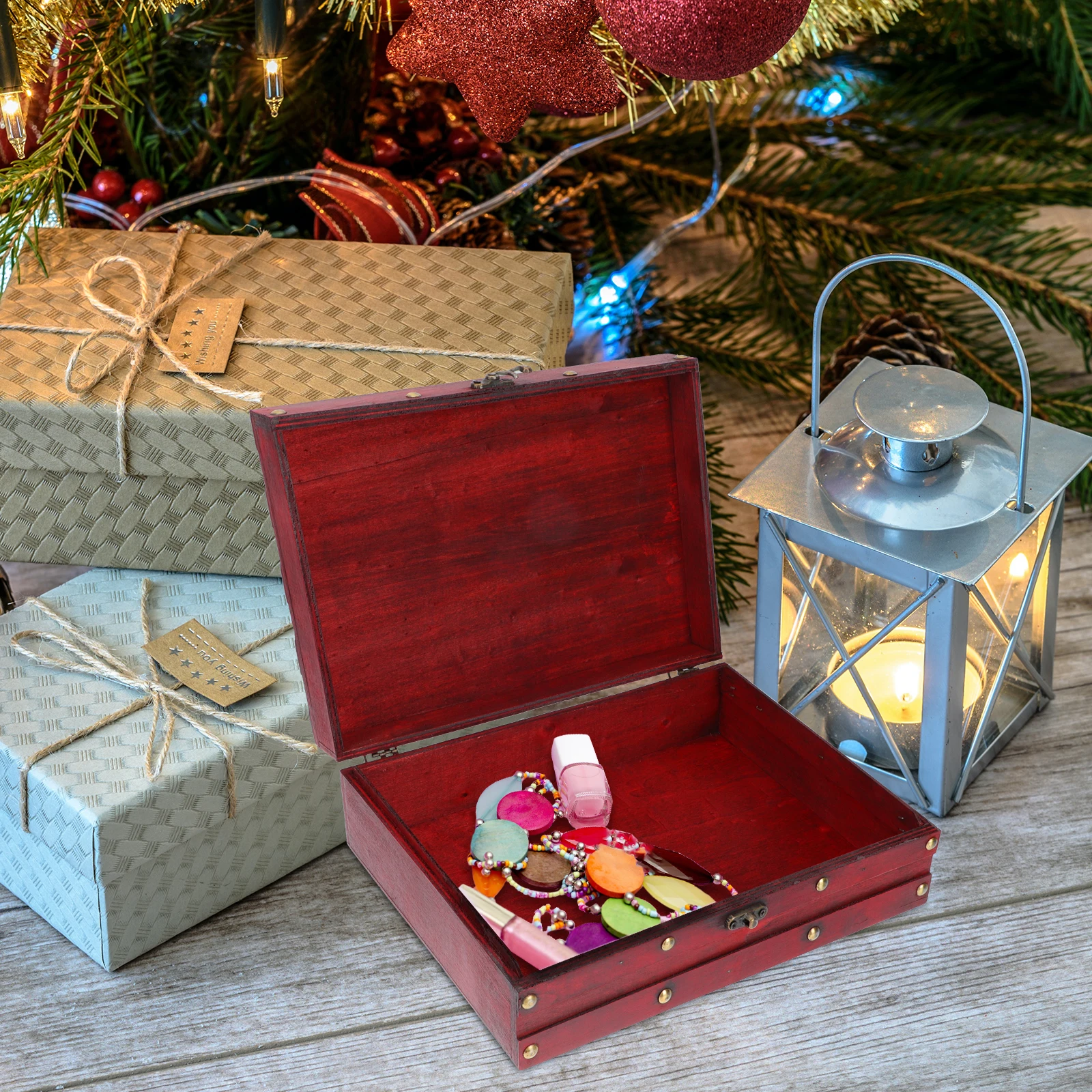 

Retro Storage Box Decorative Container Vintage Home ganizer Wood Metal Jewelry Document Case Bookshelf Accessory Display Tool