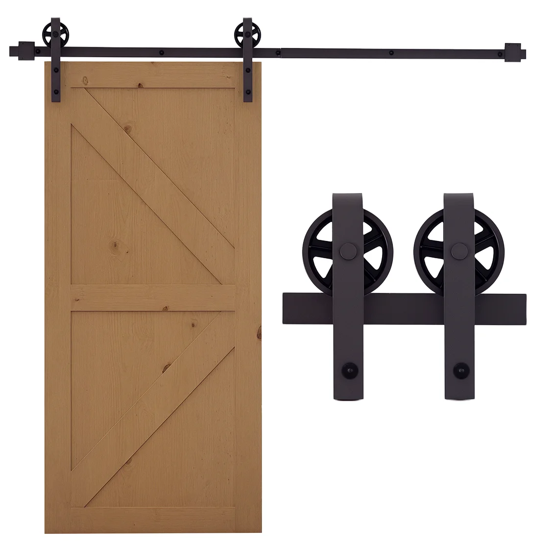 HOMCOM 6FT/183cm Herraje para Puerta Corredera Kit de Accesorios Corrediza de Madera con Guía de Suelo Riel de Acero al Carbono