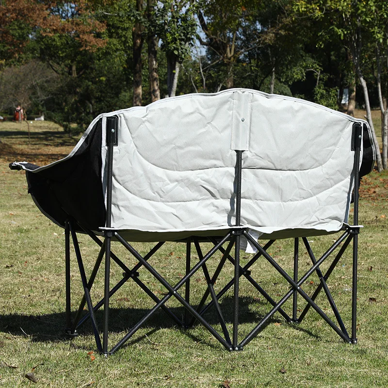 

Two-Person Heavy Duty Folding Beach Chair Double Camping Love Seat Bench with Padded Cushion Side Pocket Portable Chair