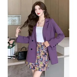 ashion Women Skirs Sets Spring Summer High-end Purple Blazer Jacket Print Skirt Two-piece Suit Ladies Elegant Blazers Coat 2PCS