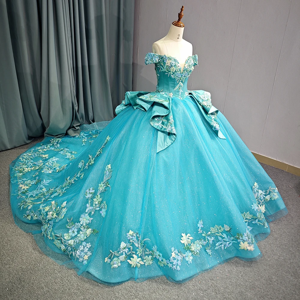 Pailletten-Quinceanera-Kleider mit Blumenapplikationen, schulterfrei, für die 15. Jahre Prinzessin, maßgeschneidertes Ballkleid nach Maß DY9945 – Detail 3