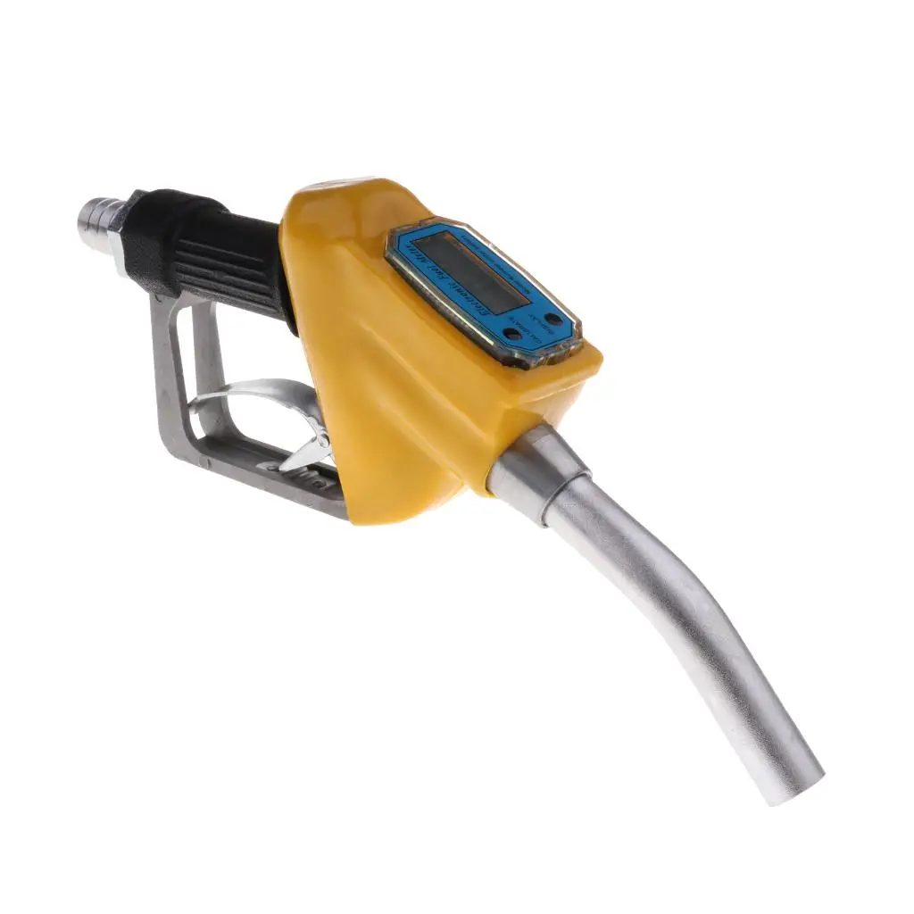 Car 1'' Thread Automatic Fueling Nozzle With Digital Flow Meter Yellow