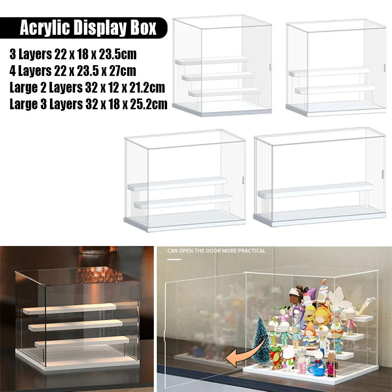 Acrylic Display Case Dustproof Action Figure Show Box Clear Step Riser Organizer Stand for Action Figures/Toy/Collectibles