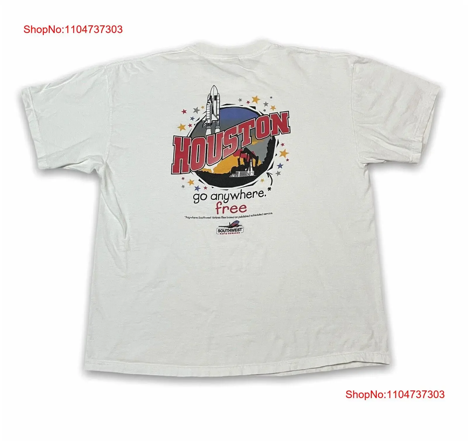Camiseta de Houston de Southwest Airlines para hombre talla XL blanco vintage lavado transpirable elegante suave ropa de diseñador Unisex