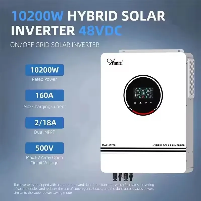 

10200W Hybrid Solar Inverter 12V 24V 48V Photovoltaic Hybrid Inverter Max PV 500V Build in MPPT 120A 80A Charger