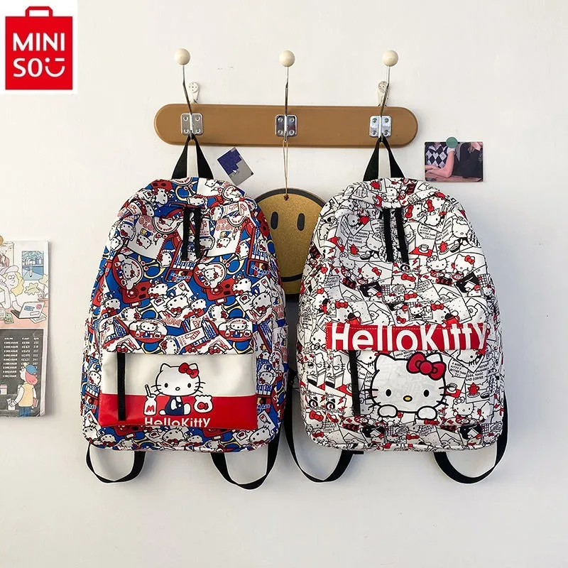 

MINISO Fashion Cartoon Hello Kitty Anime Large Capacity Lightweight Backpack Student High Quality Nylon Graffiti Backpack