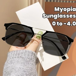 Korean Double Beam Frame Metal Myopia Glasses Trendy Men Half Frame Myopia Sunglasses Anti UV Driving Near Sight Sunglasses