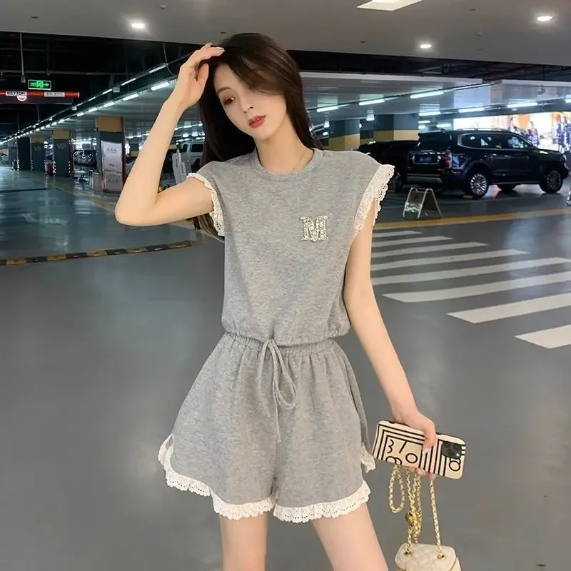 Elegant Short Sets For Women 2 Pieces Summer Fashion 2024 Woman Shorts Light Korean Style Promotion Trends New In Matching Full