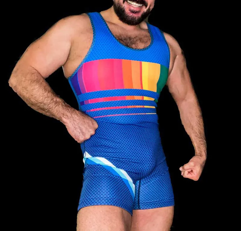Blue Wrestling Singlets Suit Boxing One Piece Bodysuit Iron Gym Weightlifting Fitness Skinsuit PowerLifting Running Wear