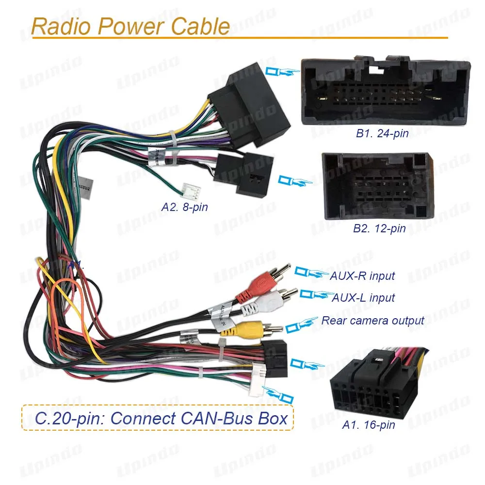 Car Radio Android Head Unit 16 pin Power Connector Socket Cable with CANBus decoder adapter Wiring Harness For Mazda BT-50 bt50