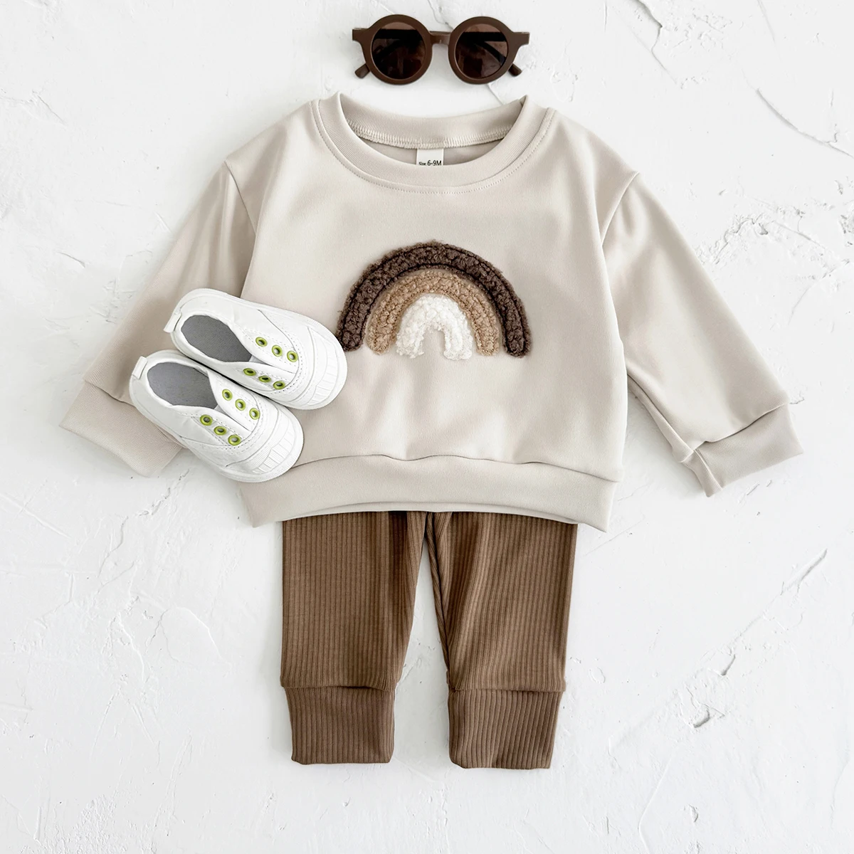 2025 Baby Girl Autumn Clothing 2Pcs Baby Infant Suits Rainbow Embroidery Children's Top+ Bottom Long Sleeves New Infant Boy Sets