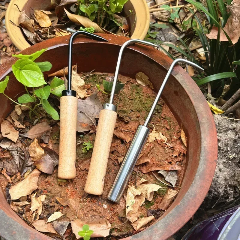 Imagem -02 - Gancho de com Cabo de Madeira Gancho de Grama Ferramenta de Capinação Jardinagem Vasos de Plantas Ferramentas de Manutenção de Bonsai Peça Aço Inoxidável