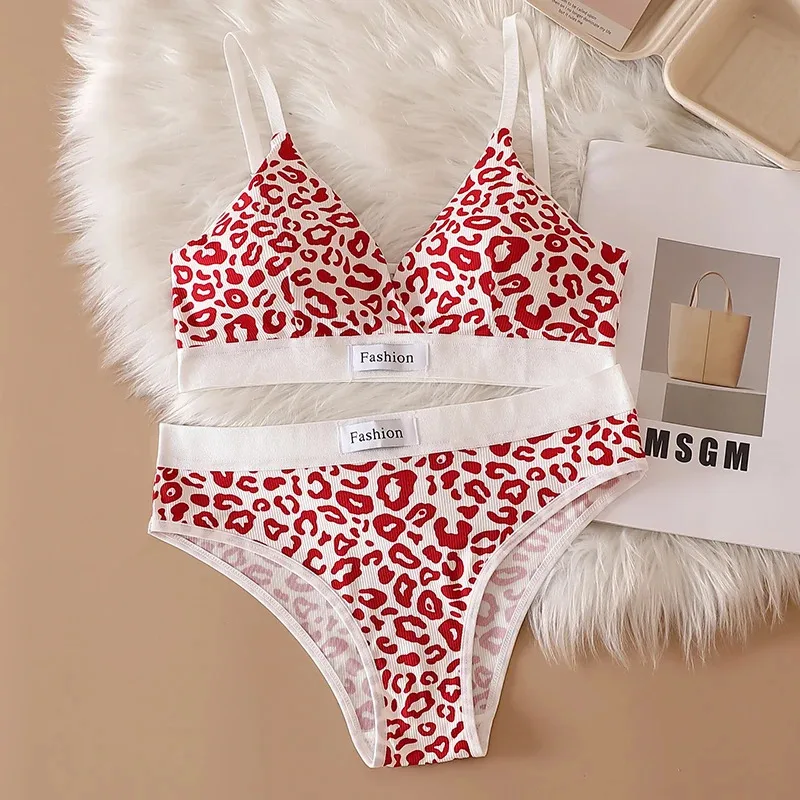 Zestaw bielizny damskiej: bezszwowy biustonosz w panterkę z paskiem w kształcie litery Y, majtki z niskim stanem, seksowna bielizna, sportowy biustonosz, komplet bielizny damskiej.