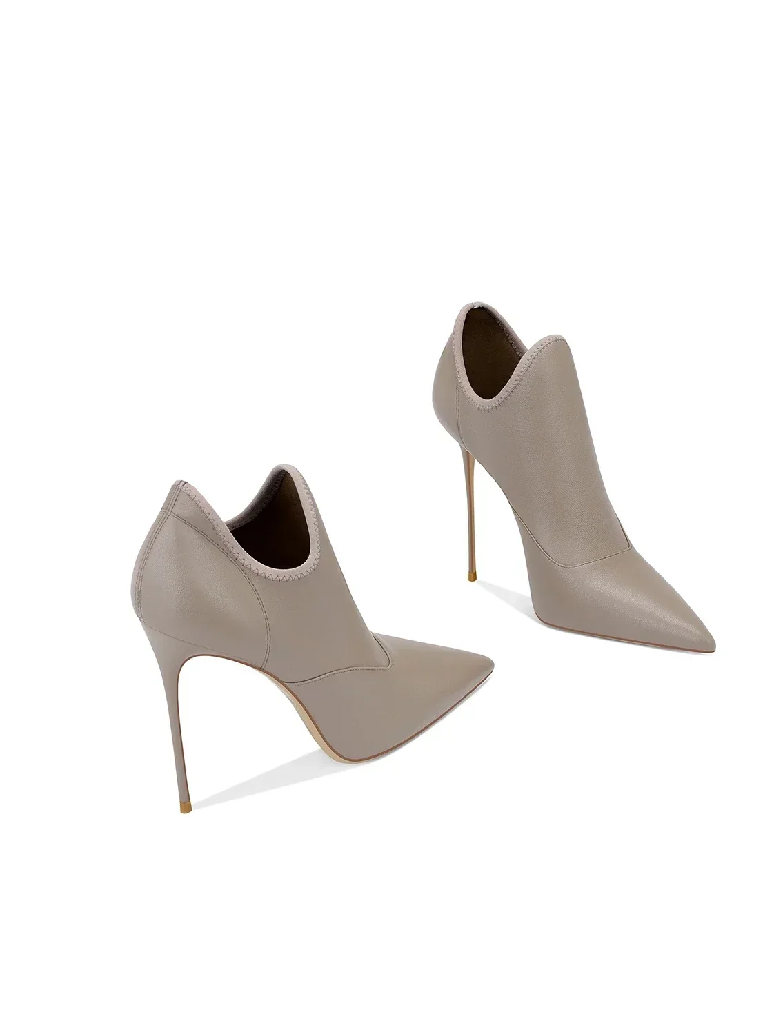 

Khaki High-heeled Short Boots 2025 Spring New Fashion Pointed Thin-heeled Versatile Boots Women