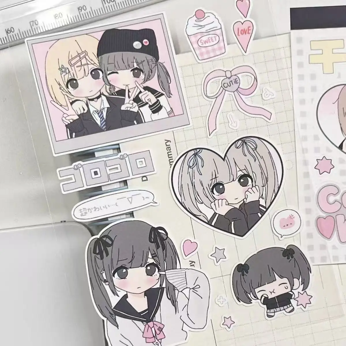 

Japanese Beauty Girl Handbook Material Sticker Dry Matter Female Sailor Suit Sticker Mobile Phone Case Flat Sticker Decoration