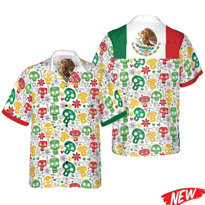 

Mexico Graphic Shirts For Men 3d Printing Hawaiian Shirt Spring Summer Streetwear Lapel Short Sleeves Loose Button Shirts Tops