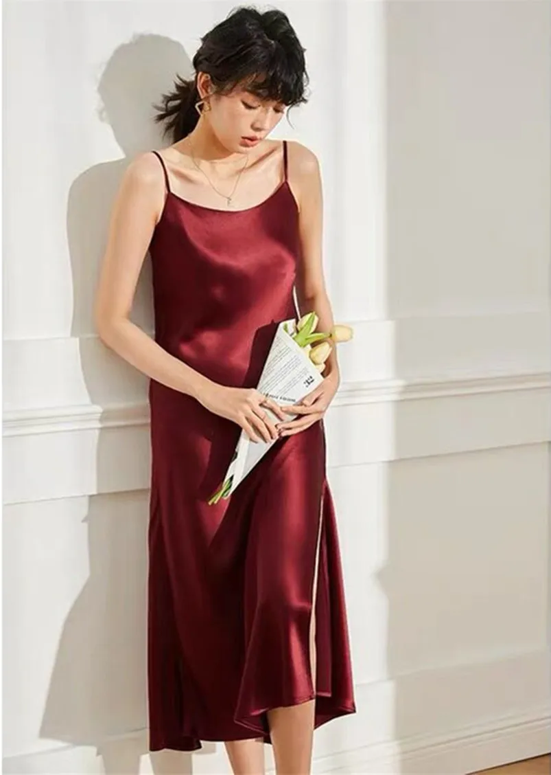 Nhật Bản-Phong Cách Thanh Lịch Mùa Hè Spaghetti Dây Áo Dài Cho Nữ Satin Nơ Lưng Áo Vintage ĐẦM DỰ TIỆC Vestidos