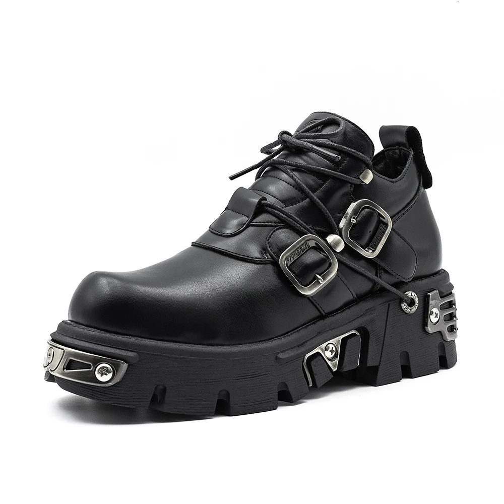 U-Doppel 2023 Neue Dark Punk Stil Frau Gothic Flamme Geschnitzt Vintage Rock Stiefel Leder Schuhe Metall Nische Niedrigen top Plattform Schuhe