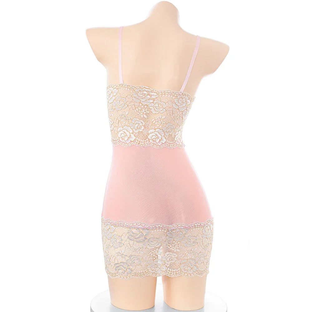 Sweet Girl Lace Flower Pink Dress Costume Uniform Outfits Cosplay Sexy See Through Nightdress Role Play Underwear Lingerie view 2